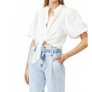 NEW LANHTROPY bubble linen crop top in white
